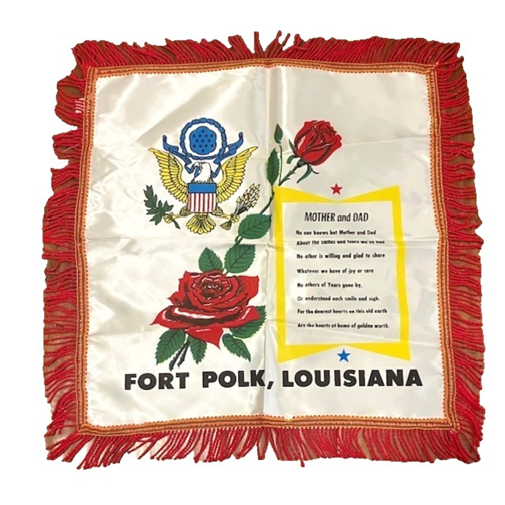 Vintage Military Pillow Cover Silk United States Fort Polk Louisiana Mother Dad